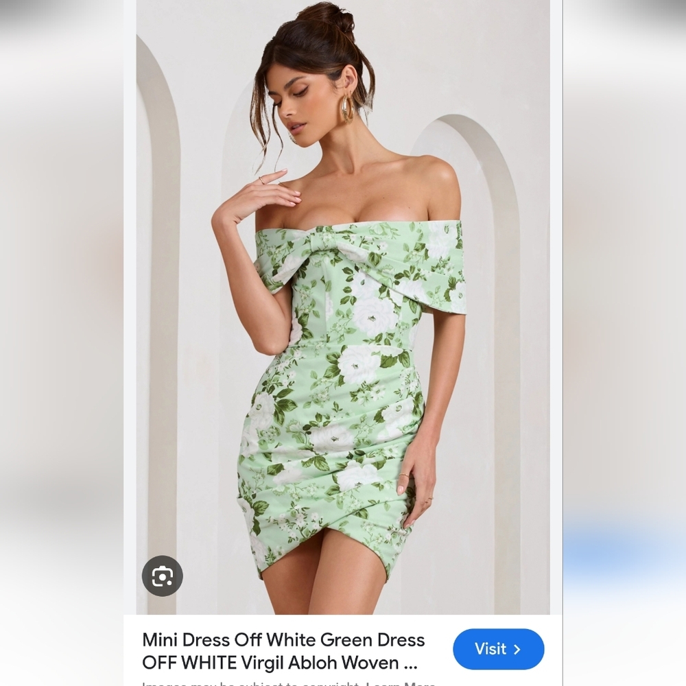 Club L London Off-White and Green Floral Mini Dress
